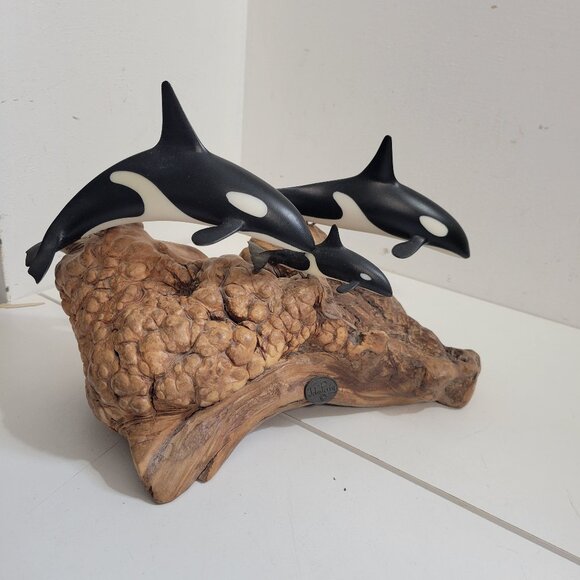 Original John Perry Killer Whale Family/Orca Pod on Driftwood